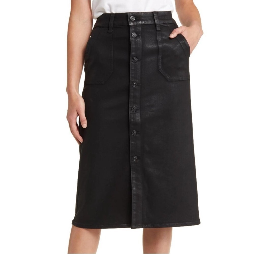 Paige Meadow Coated Utility Button Front Midi Skirt in Black Fog 27